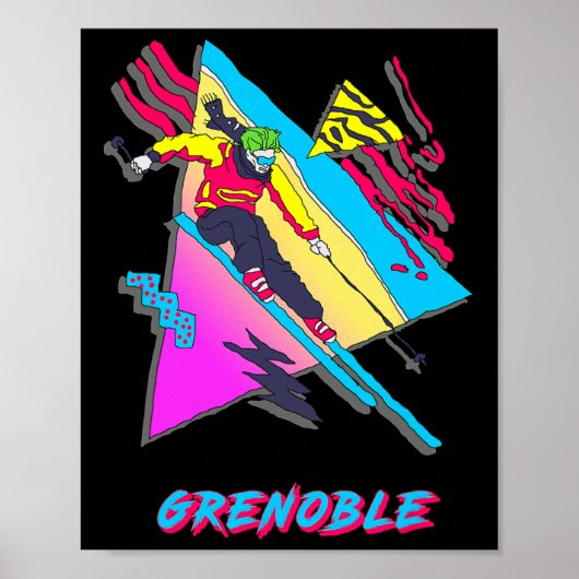 Poster Conception vibrante de ski avec texte Grenoble Ski (Devant)