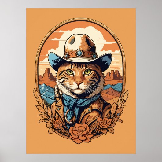 Poster Conception vintage de chats Cowboy (Devant)