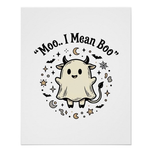 Poster Conception Vintage Halloween Fantôme Vache Mignonn (Devant)