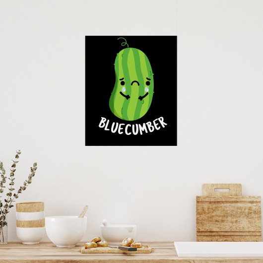Poster Concombre bleu Funny Sad Veggie Cucumber Pun Dark (Cuisine)