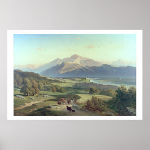 Poster Conducteur de bestiaux à cheval avec ses bétail