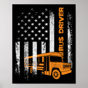 Poster Conducteur de bus patriotique Drapeau américain -
