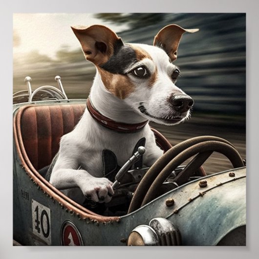 Poster Conduite beagle Voiture de course (Devant)