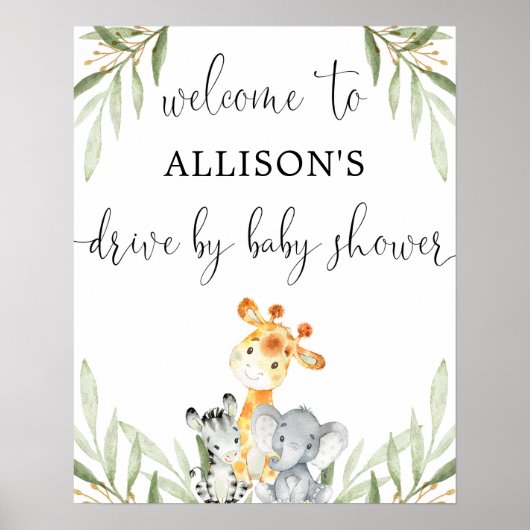 Poster Conduite par baby shower animaux mignons signe de (Devant)