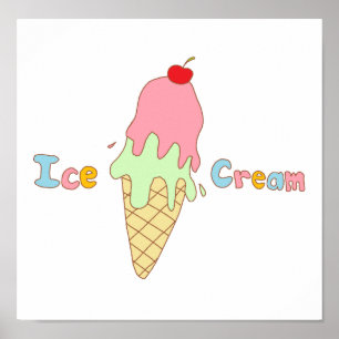 Poster Cône de crème glacée à la menthe fraise