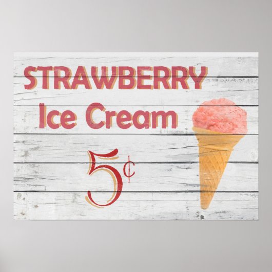Poster Cône de crème glacée fraise (Devant)