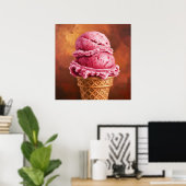 Poster Cône de crème glacée fraise - Art de style peintre (Bureau à domicile)