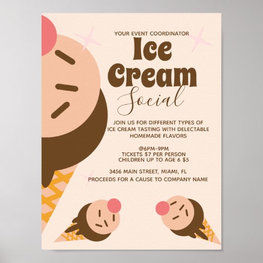 Poster Cône de glace Groovy Social Flyer (Devant)