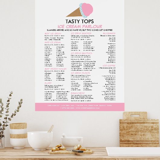 Poster Cône de glace, Menu de salon de glace (Cuisine)