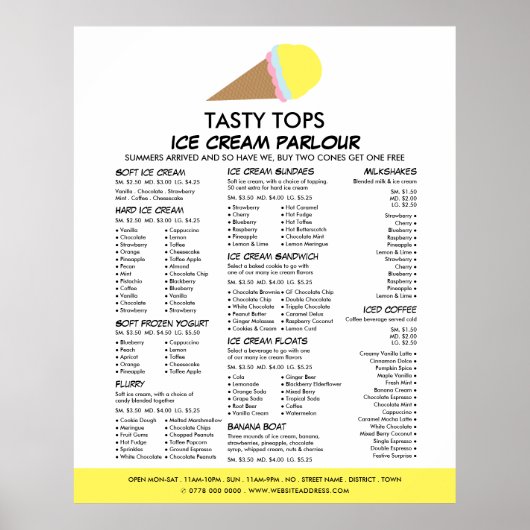 Poster Cône de glace, Menu de salon de glace (Devant)