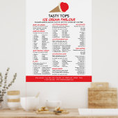 Poster Cône de glace, Menu de salon de glace (Cuisine)