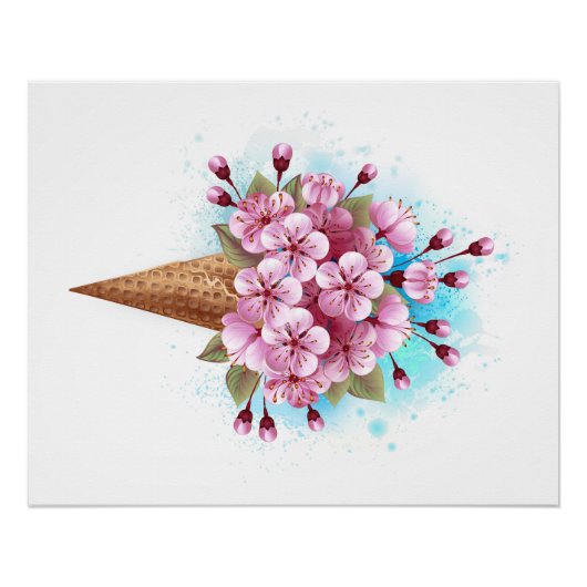 Poster Cône rose Sakura crème glacée gaufre (Devant)