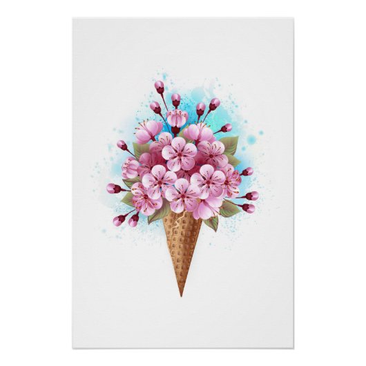 Poster Cône rose Sakura crème glacée gaufre (Devant)