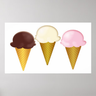 Poster Cones de crème glacée au chocolat, à la vanille et