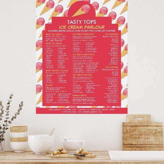 Poster Cônes de glace, Menu de salon de glace (Cuisine)
