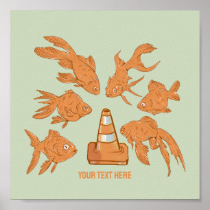 Poster Cônes de la route et poisson rouge orange