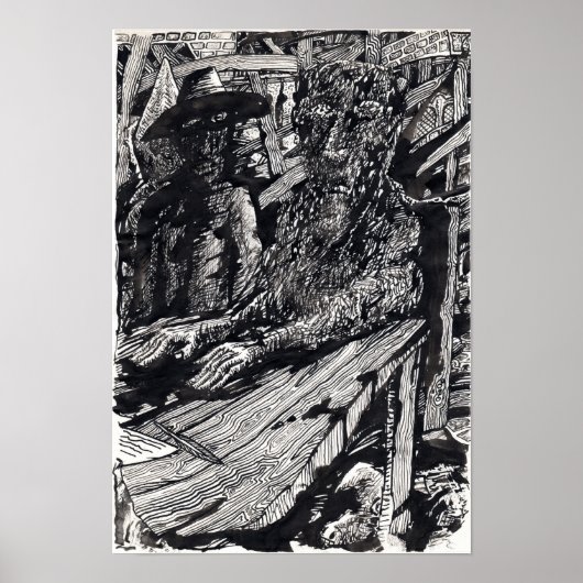 Poster "Confess !", dessin à l'encre d'Inde (Devant)