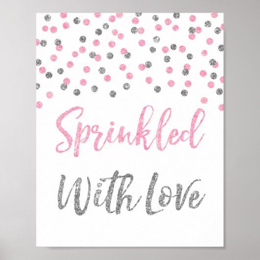 Poster Confetti d'argent rose parsemé d'un signe d'amour (Devant)