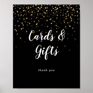 Poster Confetti d'or Carte de mariage noire et signe ca