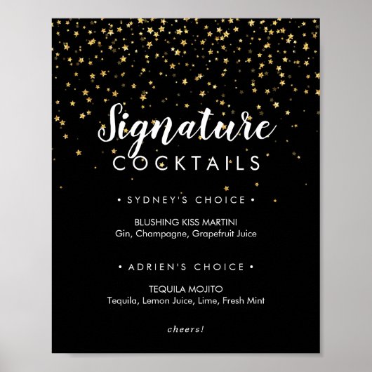 Poster Confetti d'or | Signature noire Signal Cocktails (Devant)