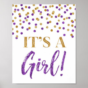 Poster Confetti d'or violet C'est un signe de Baby shower