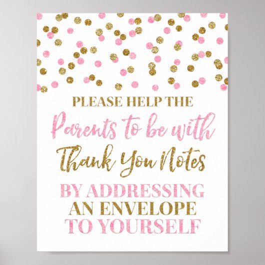 Poster Confetti en or rose Adresse un Baby shower en enve (Devant)