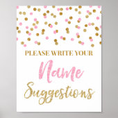 Poster Confetti en or rose Nom du Baby shower Suggestions (Devant)