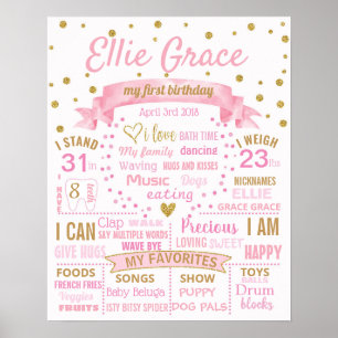 Poster Confetti Pois Première fête d'anniversaire enseign
