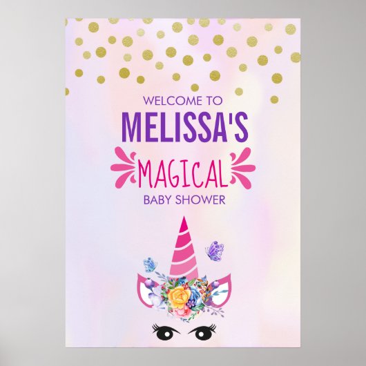 Poster Confetti rose unicorne tendance et Baby shower de  (Devant)