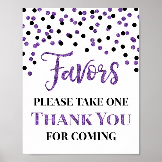Poster Confetti violet noir favorise le signe Baby shower (Devant)
