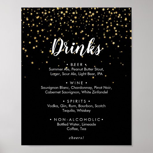 Poster Confettis dorés | Panneau de menu de boissons de m (Devant)