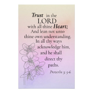 Poster Confiance dans le Seigneur Bible Verse Floral Aqua