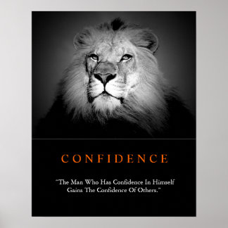 Poster Confiance Motivationnelle tendance Lion noir blanc