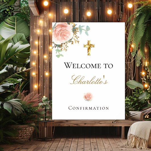 Poster Confirmation d'eucalyptus rose pâle bienvenue
