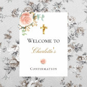 Poster Confirmation rose poudré floral eucalyptus bienven