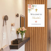 Poster Confirmation rose poudré floral eucalyptus bienven