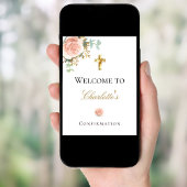 Poster Confirmation rose poudré floral eucalyptus bienven