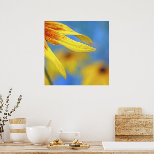 Poster Confleur Abstrait Macro jaune sur bleu (Cuisine)