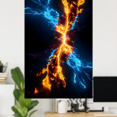 Poster Conflit d'énergie du feu d'or bleu abstrait (Bureau à domicile)