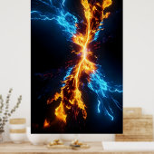 Poster Conflit d'énergie du feu d'or bleu abstrait (Cuisine)