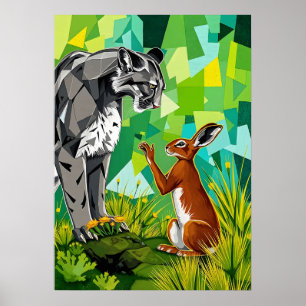 Poster Confrontation dans la jungle – Couguar et lapin gé