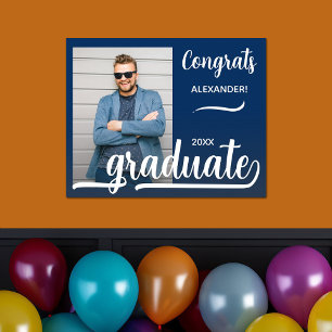 Poster Congrats Modernes Graduation Photo Bleu