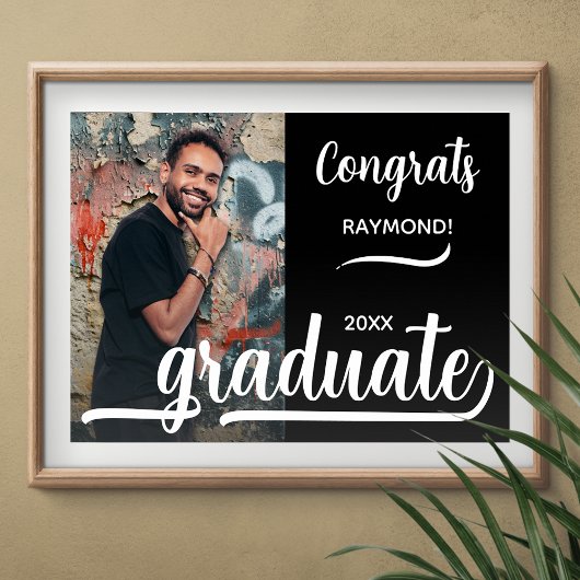 Poster Congrats photo moderne Graduate Noir