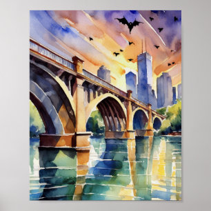 Poster Congress Avenue Bat Bridge Austin Texas Watercolor