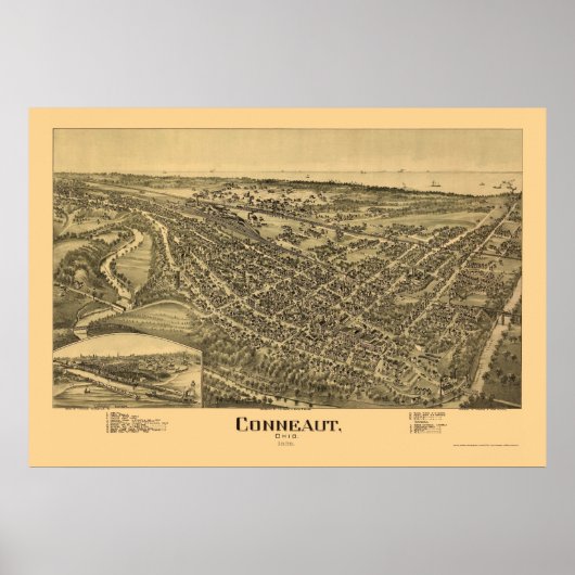 Poster Conneaut, OH Carte panoramique - 1896 (Devant)