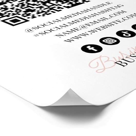 Poster Connectez-vous avec nous QR Code Pink Script Nom c (Coin)