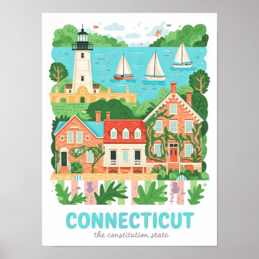 Poster Connecticut Constitution State USA Travel (Devant)