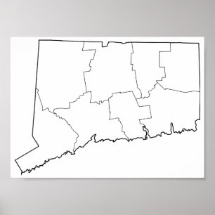 Poster Connecticut Counties Blank Outline Map