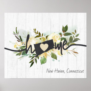 Poster Connecticut État Personnalisé Maison Ville Rustiqu