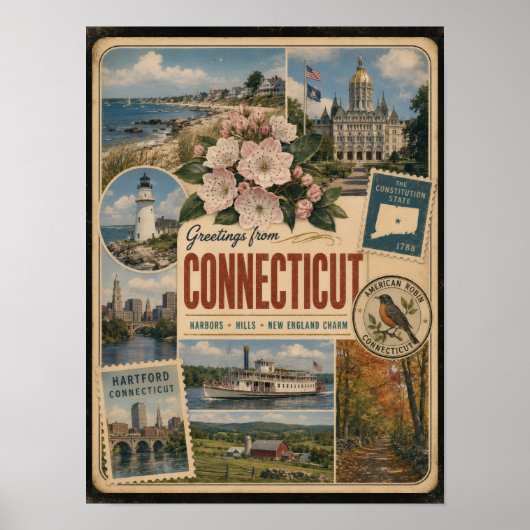Poster Connecticut Style Authentique Vintage (Devant)